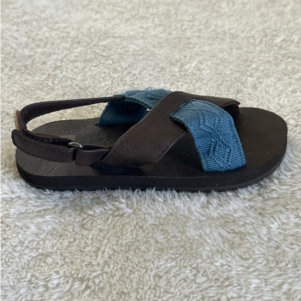 Reef Flip Flops 7/8 Toddler Brown Blue Embroidered Strap Back Hook and Loop